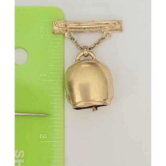 Switzerland Bar Pin With Bell Dangle, Blue Enamel Flower Pin Brooch - Picture 10 of 11